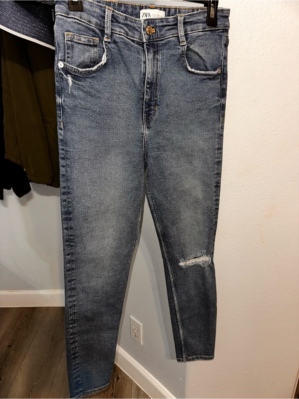 Zara Slim Straight Light Blue Distressed Jeans